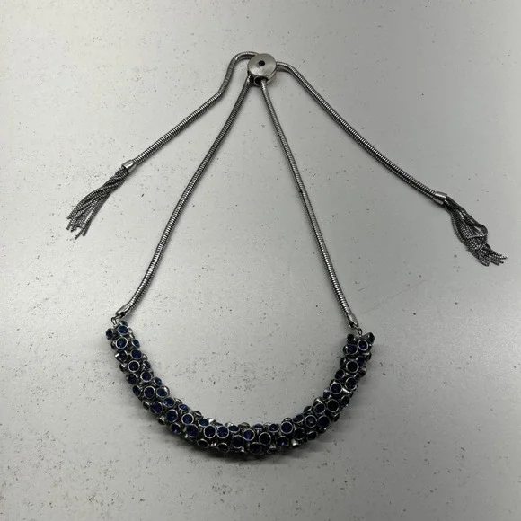 Breil Rockmantic Silver Tone Adjustable Necklace‎ With Blue Crystals And Tassels