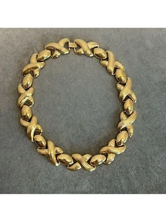 Butler Fifth Avenue Collection Polished Brushed Gold XO's Chunky Panel Necklace
