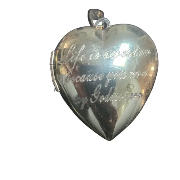 Godmother Heart Locket Pendant Gold Tone‎ Engraved Life Is Sweeter Message