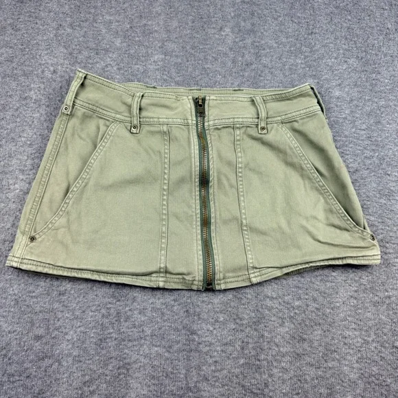 Free People Mini Skirt Womens 4 Green Full Zip Front Utility Twill Pocket Cotton