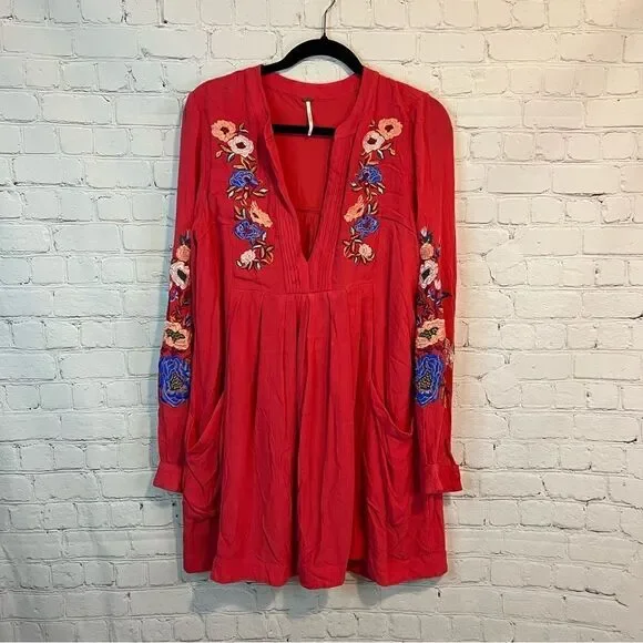 Free People Mia Gauze Floral Embroidered Mini Dress Size Small