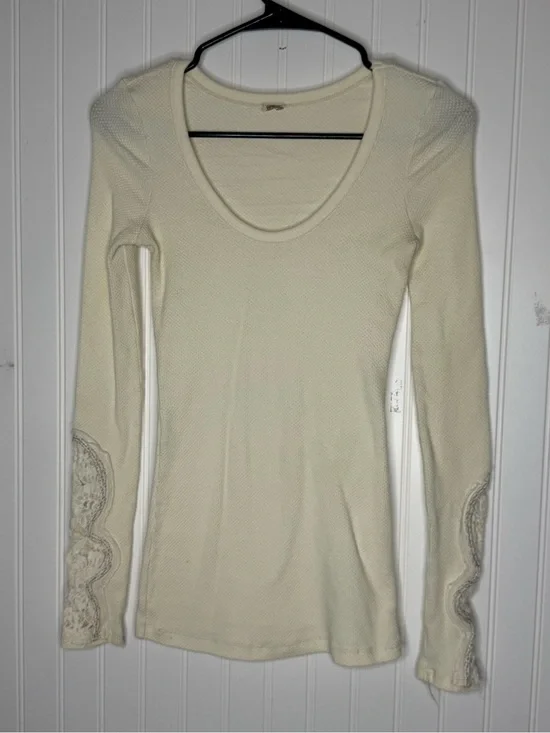 Free People Ivory Crafty Cuff Thermal Long Sleeve Top Size XS