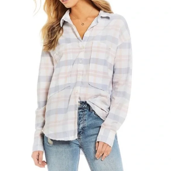 Free People Loveland‎ Plaid Button Down Shirt Size large
