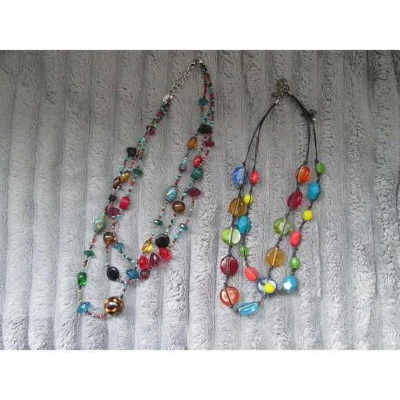 2‎ Multi Strand Colored Stone Speckled Glass Beaded Necklaces CHICO's YOUSI
