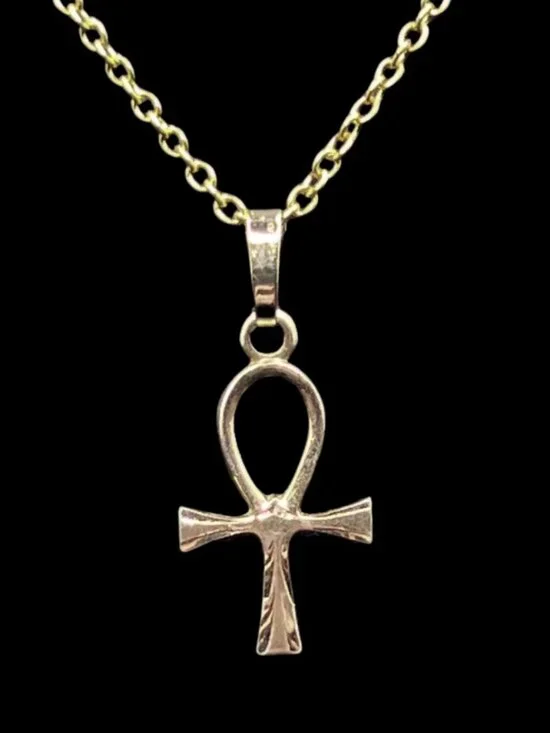 Vintage 12K Gold-Filled Ankh Pendant Necklace Designer Signed on Modern Chain