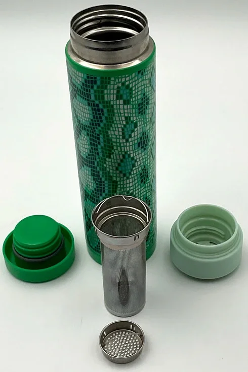 Teavana Stainless Steel Tea Infuser Travel Tumbler Mosaic Green Bottle 16.9oz