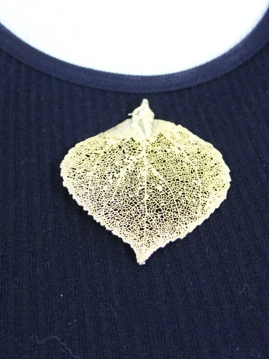 Gold Aspen Leaf Pendant Real Leaf‎ Style Statement Pendant 1.75”