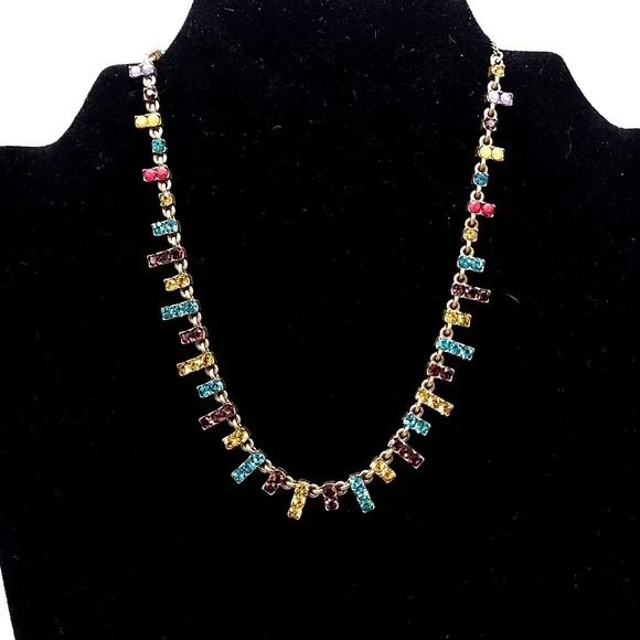 Pilgrim Gold Tone Crystal Fringe Collar Necklace Multicolor NWT Signed Statement