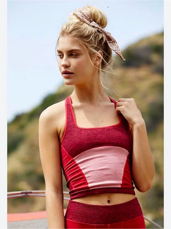 Free People Red Colorblock Racerback Tank Top