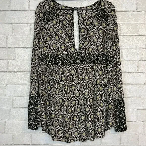 Free People Rolling Hills Floral Bell Sleeve Top S