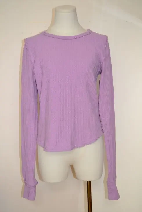 Free People We The Free Lilac Waffle Knit Long Sleeve Top Size L