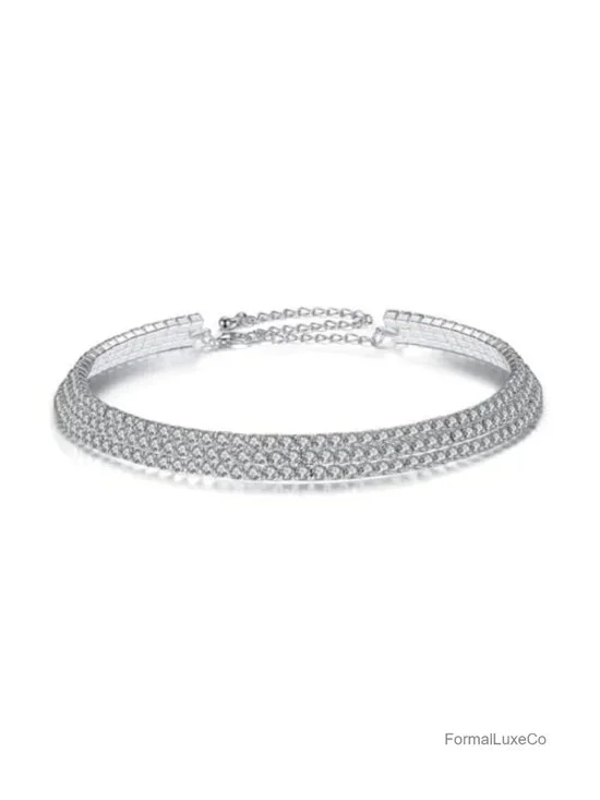Cubic Zirconia Tennis Choker Necklace with Lobster Clasp