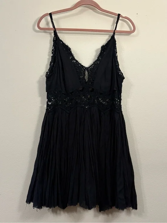 FP One Free People Ilektra Slip mini Dress women’s L black whimsigoth fairycore