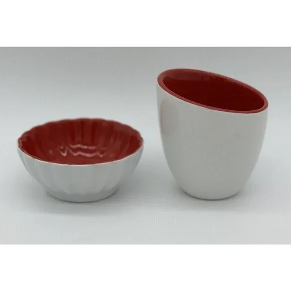 Pier 1 Sake Tea Cups‎ red white Stoneware, GUC