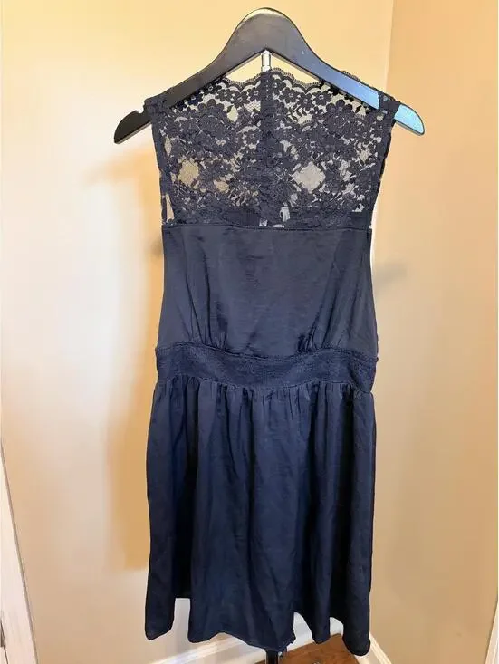 Free People Black Lace Sleeveless Dress XS Boho Sheer Yoke Fit & Flare Midi