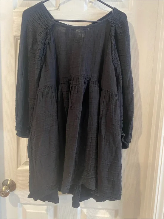 Free People Navy Gauze Babydoll Tunic Top