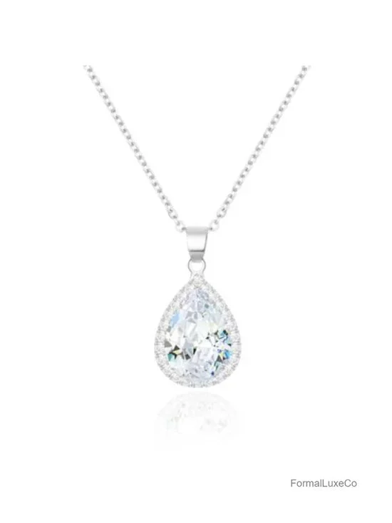 Crystal Pendant Necklace Cubic Zirconia 14K Gold Plated Stainless Steel Chain