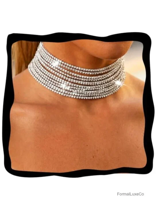 Rhinestone Choker Necklace Cable Chain Sparkly Crystal Short Necklace Prom Party