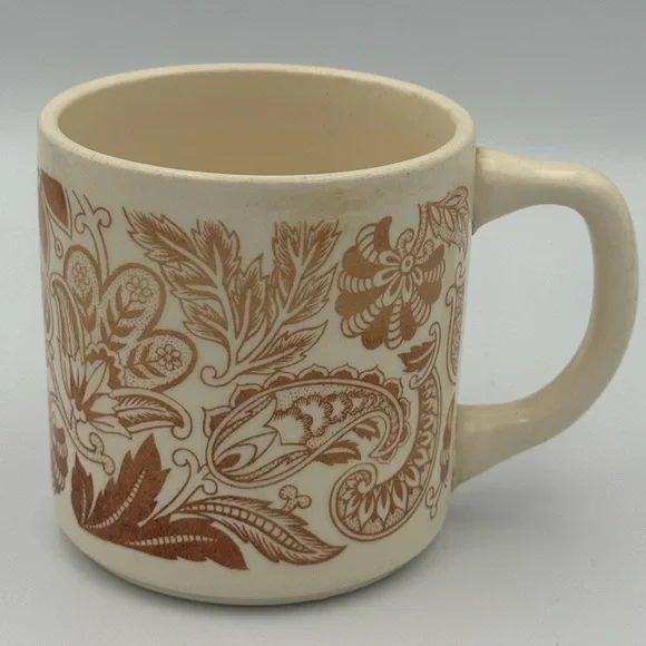Vintage Stoneware‎ Coffee Mug Brown Floral Paisley Made in USA