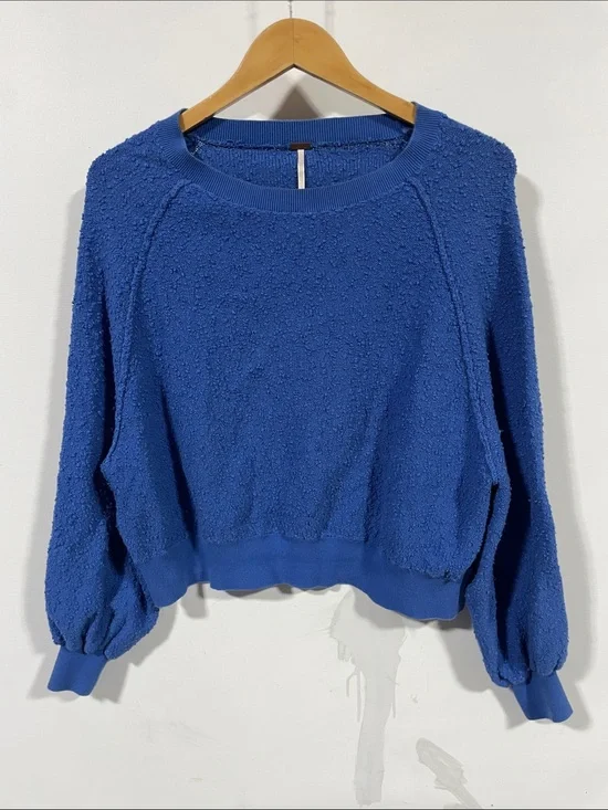 Free People Royal Blue Textured Crew Neck Sweater