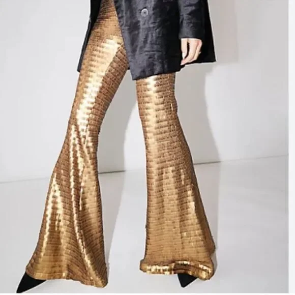 New  Free People Party Flare Pants Matte Gold