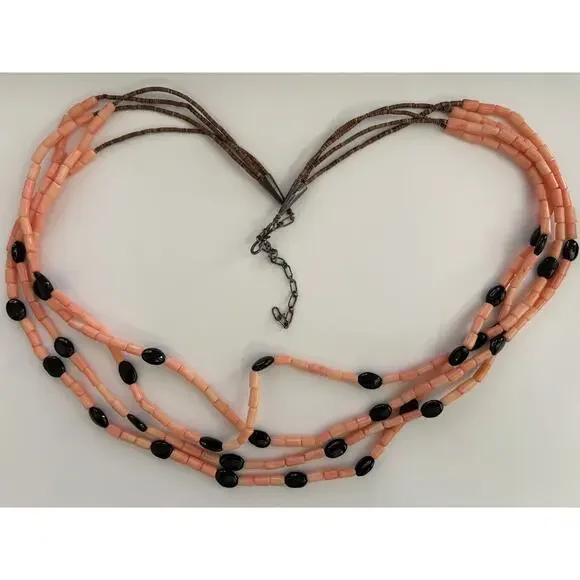 Natural Salmon Pink Coral Heidhi beads Sterling Silver Clasp Necklace