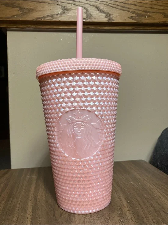 Starbucks Pink Studded Reusable Cold Cup with Straw 16 oz
