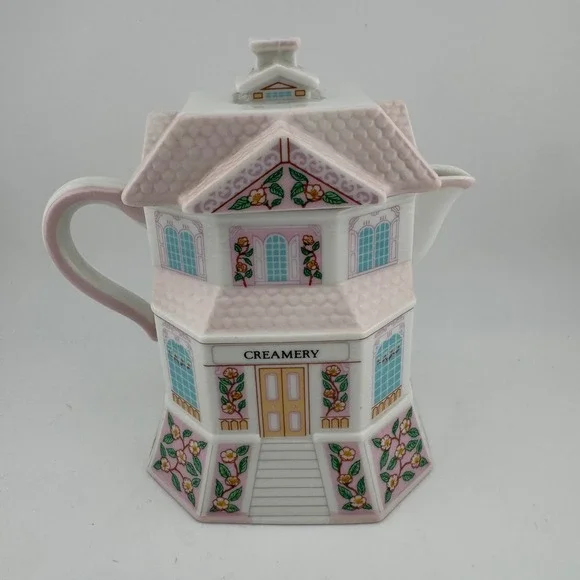 Lenox Village Creamery Pitcher Pink White Good 1991 Porcelain House Vintage