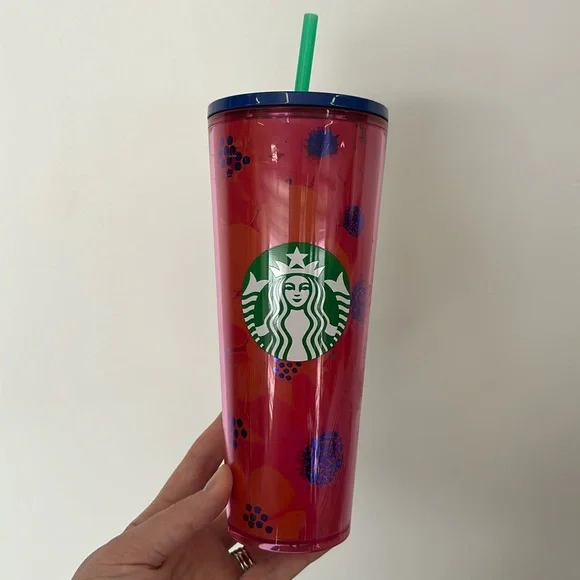 Starbucks 2022 Summer Red Floral Venti 24oz Tumbler With Flower Lid