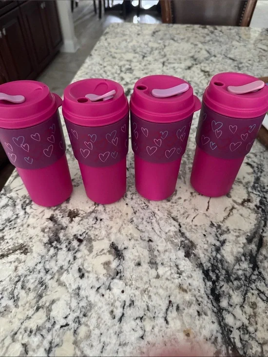 Tupperware Pink Travel Tumbler with Heart Sleeve - Selling individually