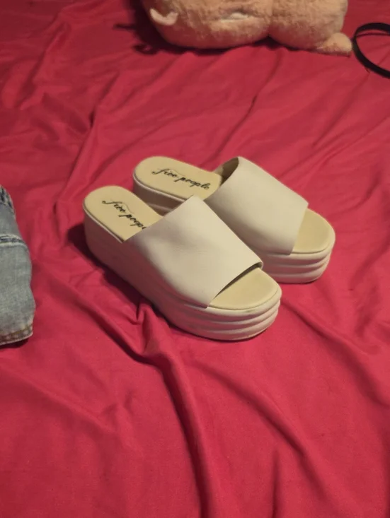 Free People Cream Platform Slide Sandals