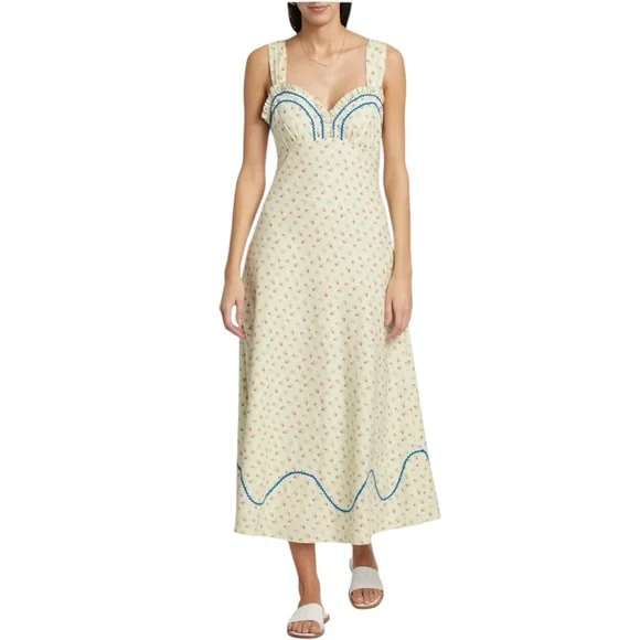 Free People Sweetheart Floral Tie Back Sleeveless Maxi Dress Cream Pink MED NWT