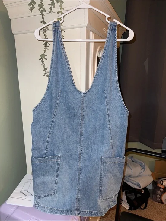 Free People Light Blue Denim Overall Mini Dress