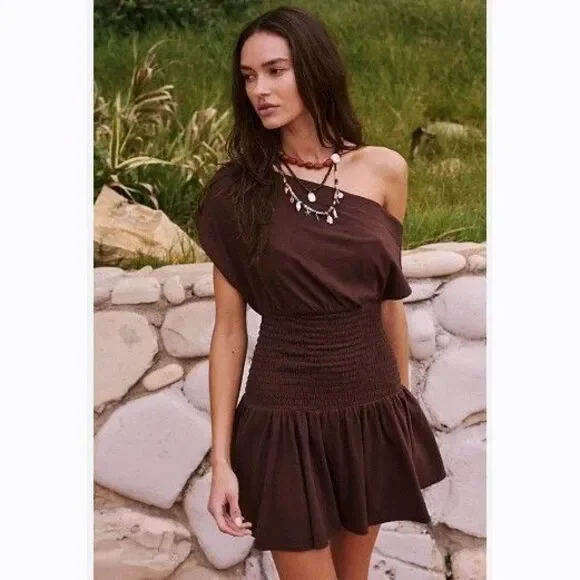 Free People Brown Off-Shoulder Mini Dress