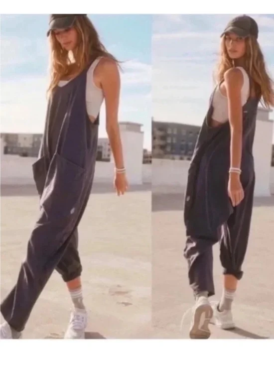 Free People Movement Hot Shot Onesie Washed Black Sleeveless Jumpsuit Sz L