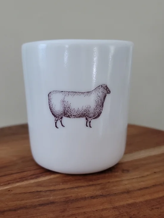 Gleena 10 oz Porcelain Ceramic Tumbler with Sheep Illustration