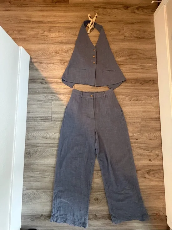 Free People blue Two-Piece Halter Vest & Wide-Leg Pants Set Medium