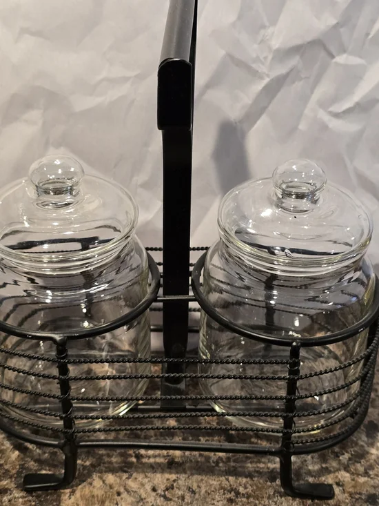 Glass Storage Jars with Black Metal Carrier