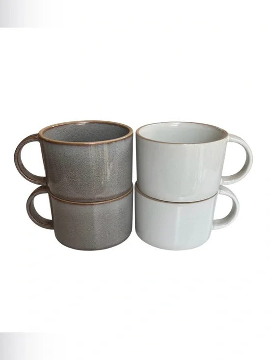 Departo Sturdy Glazed Ceramic Coffee or Tea Mugs Ivory & Slate Grey Set of 4