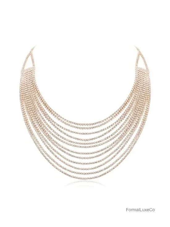 Multi Layered Fringe Chain Bib Statement Collar Necklace