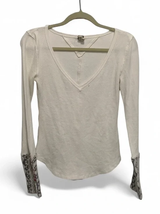 Free People Art School Long-Sleeve V-Neck Thermal Top with Patterned Cuffs