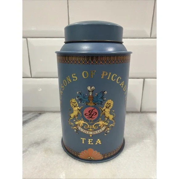 Vintage Jacksons of Piccadilly Tea Canister Tin Teal London England Empty ES003‎