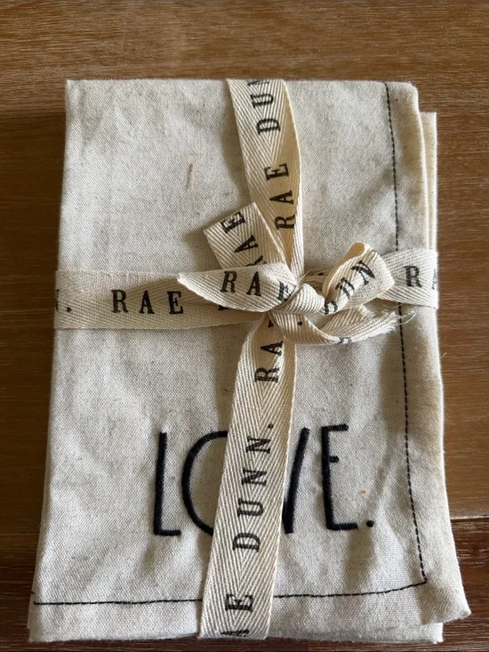 Rae Dunn cream and black 'LOVE' tied tea towel