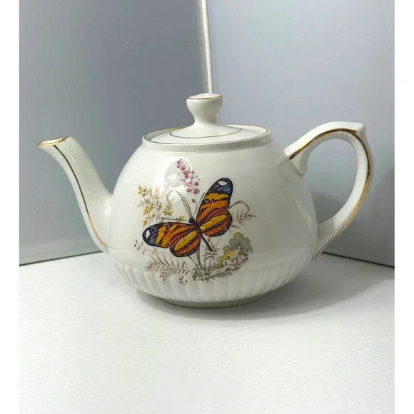 Vintage Teapot Butterfly Ceramic Personal Size