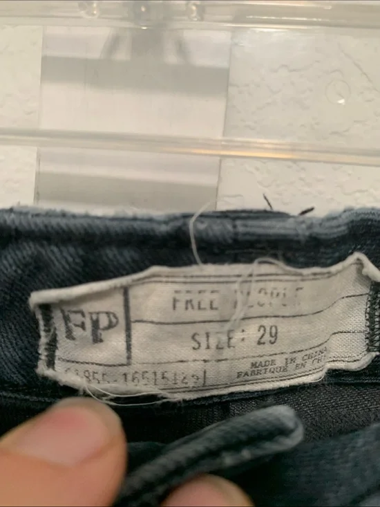 Free People Washed Black Patch-Detail Frayed Hems Jeans
