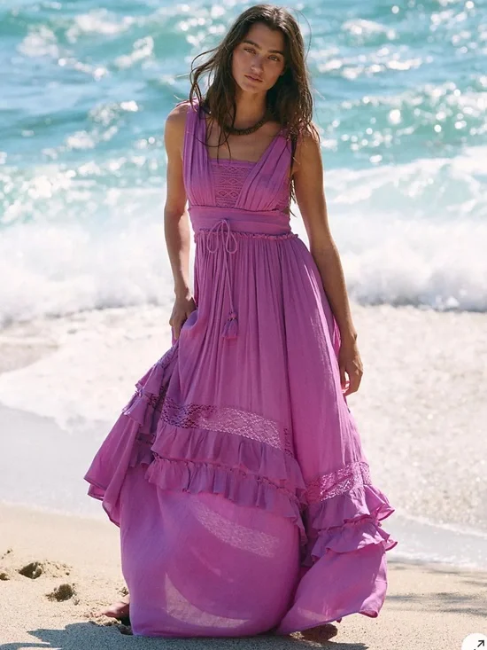 Free People Santa Maria Maxi Dress in Butgundy