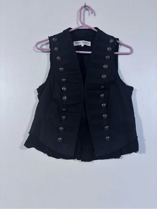Free People Black Military-Inspired Button Vest XS