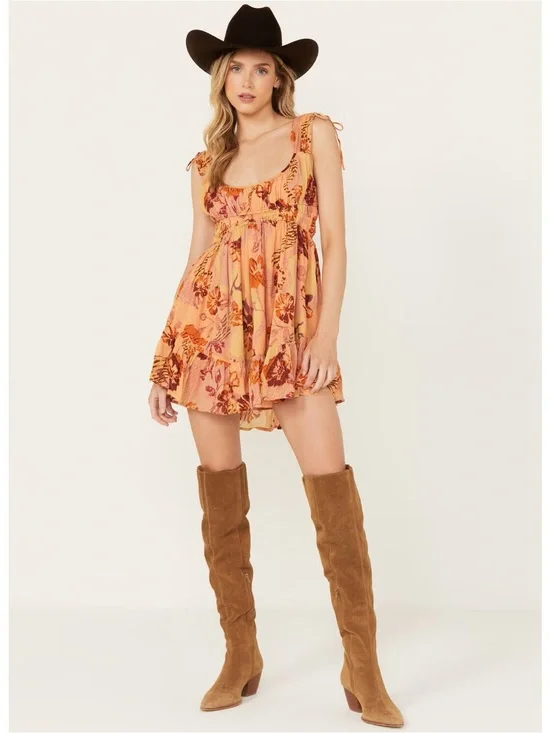 Free People Peach Floral Vernon Mini Dress Size Medium NWT