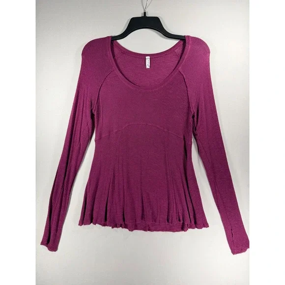 Intimately Free People Berry Purple Babydoll Long Sleeve Top Thumbholes Medium