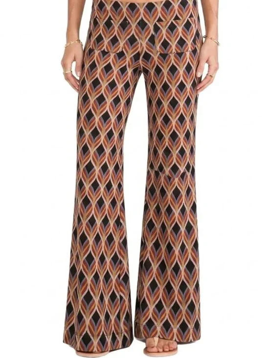 Free People Multicolor Geometric Bootcut Pants - Black, Brown, Orange
